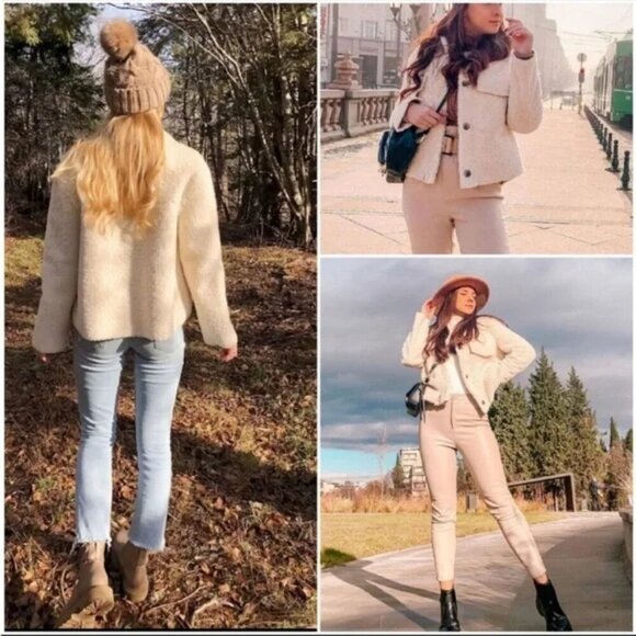 Zara Double Faced Sherpa Teddy Soft Jacket Ecru White BLOGGER FAV Size XS - Picture 3 of 10